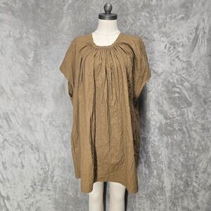 Worn Australia Brown Textured Cotton Tie Back Mini Dress XS Oversized Lagenlook